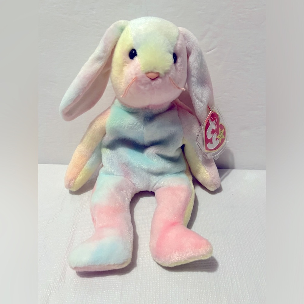 Ty Hippie Bunny Rabbit Tie Dye Retired Beanie Baby Stuffed Animal Plush 8"